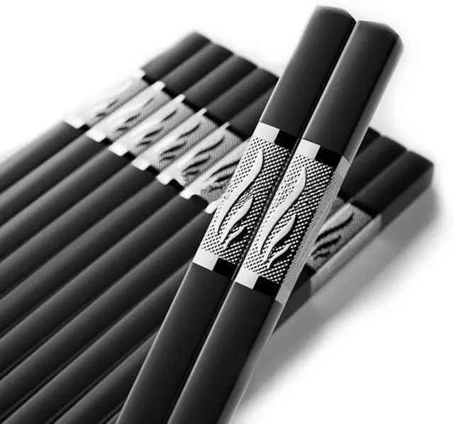 Main image of 10 Pairs Fiberglass Chopsticks, Reusable Chopsticks and Dishwasher Safe10 1/2 Inches -Clover,Silver