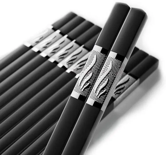 Alt view image 2 of 7 - 10 Pairs Fiberglass Chopsticks, Reusable Chopsticks and Dishwasher Safe10 1/2 Inches -Clover,Silver