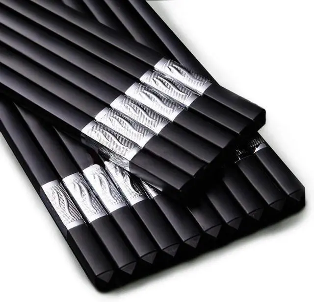 Alt view image 3 of 7 - 10 Pairs Fiberglass Chopsticks, Reusable Chopsticks and Dishwasher Safe10 1/2 Inches -Clover,Silver
