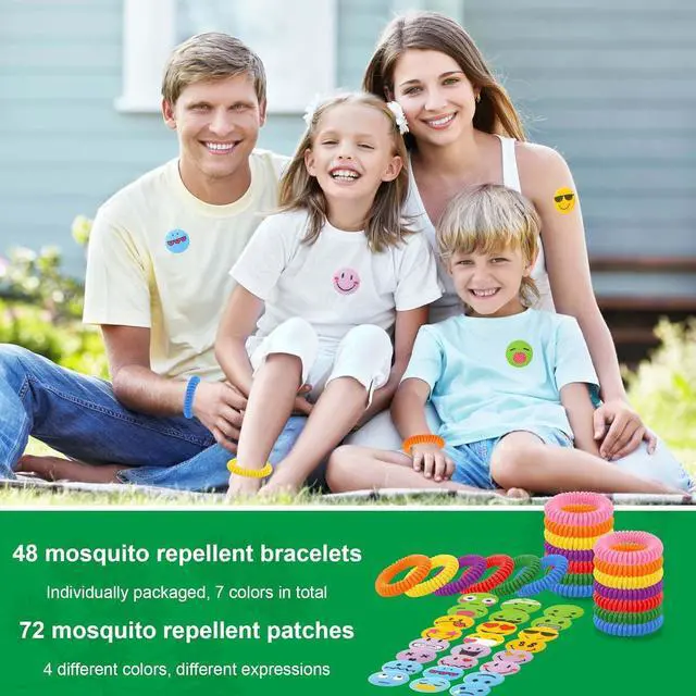 Alt view image 5 of 7 - 48 Pack Mosquito Repellent Bracelets with 72 Mosquito Patches, Individually Wrapped Mosquitoes Bracelets Stickers for Camping Swimming Outdoor Indoor, Deet Free