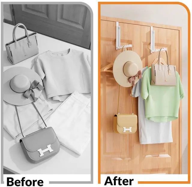 Alt view image 7 of 7 - Over The Door Drying Rack, Foldable Metal Door Hanger, Space Saving Clothes Drying Rack for Laundry Room, Bathroom, Closet, Over Door Clothes Hanger Organizer (2 Pack)