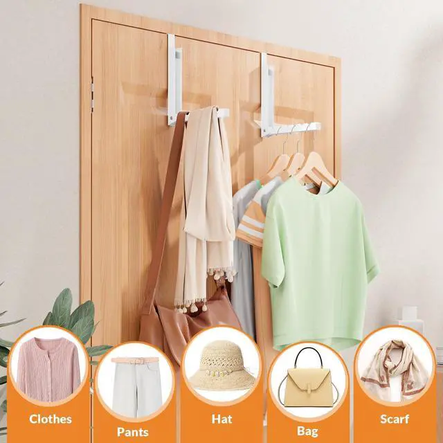 Alt view image 4 of 7 - Over The Door Drying Rack, Foldable Metal Door Hanger, Space Saving Clothes Drying Rack for Laundry Room, Bathroom, Closet, Over Door Clothes Hanger Organizer (2 Pack)