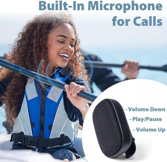 Alt view image 5 of 6 - Wearable Bluetooth Speaker with Clip, Waterproof Mini Portable Speaker, SOS Emergency Alert, TWS Stereo, Built-in Mic, Hands-Free Speaker for Jobsite, Outdoor, Work, Golf, Hiking, Black