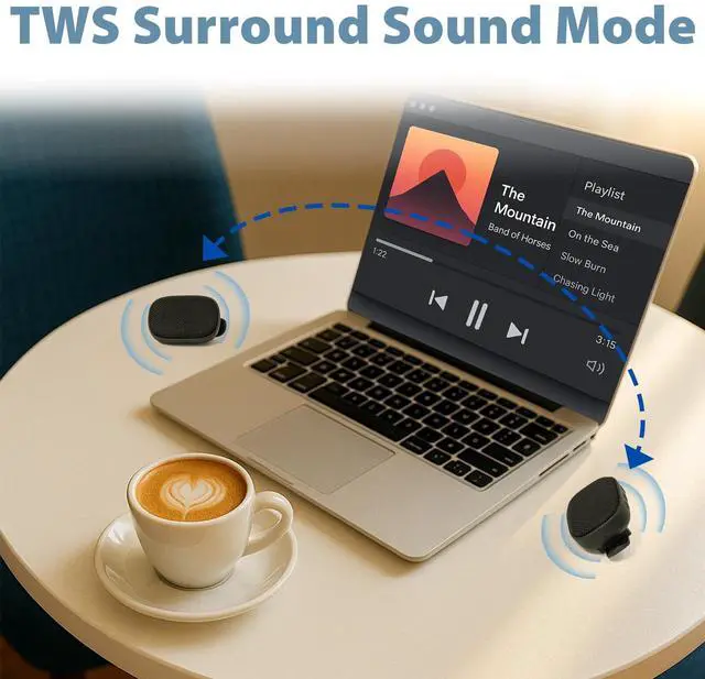 Alt view image 3 of 6 - Wearable Bluetooth Speaker with Clip, Waterproof Mini Portable Speaker, SOS Emergency Alert, TWS Stereo, Built-in Mic, Hands-Free Speaker for Jobsite, Outdoor, Work, Golf, Hiking, Black