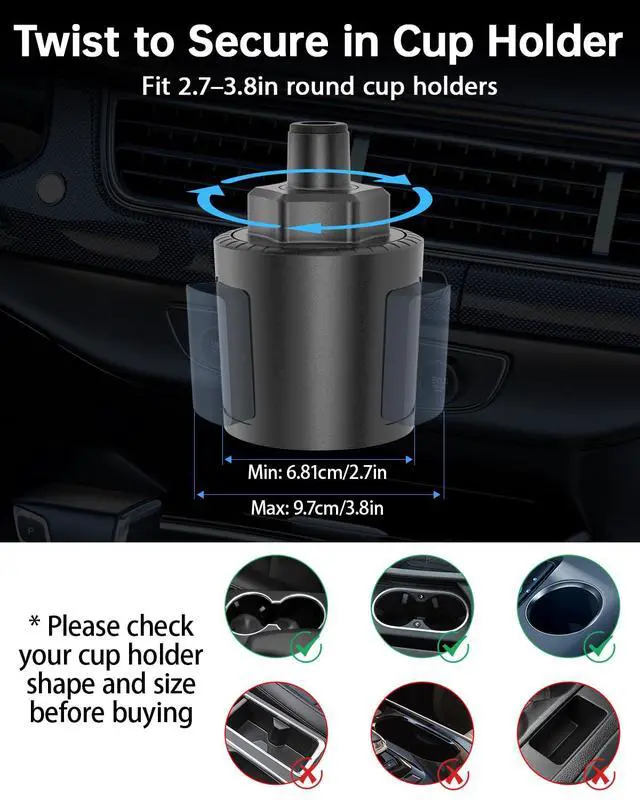 Alt view image 3 of 7 - 12V Car fan, 3-Speed Portable Vehicle Fan for Front Seat, Cigarette Lighter Powered with Car Charger, Mounted in Cup Holder, 360° Rotation, Car Necessities for Dog/SUV/RV/Truck/Van