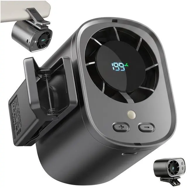 Main image of Portable Clip on Air Conditioner Fan for Car with LED Display, 360° Rotation 199 Speeds Mini Cooling Fans, USB Rechargeable 1500mAh Battery Powered Personal Fan for Car Vehicle Stroller Office Camping