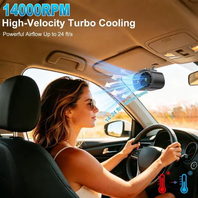 Alt view image 2 of 7 - Portable Clip on Air Conditioner Fan for Car with LED Display, 360° Rotation 199 Speeds Mini Cooling Fans, USB Rechargeable 1500mAh Battery Powered Personal Fan for Car Vehicle Stroller Office Camping