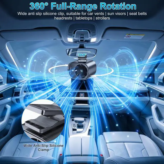 Alt view image 5 of 7 - Portable Clip on Air Conditioner Fan for Car with LED Display, 360° Rotation 199 Speeds Mini Cooling Fans, USB Rechargeable 1500mAh Battery Powered Personal Fan for Car Vehicle Stroller Office Camping