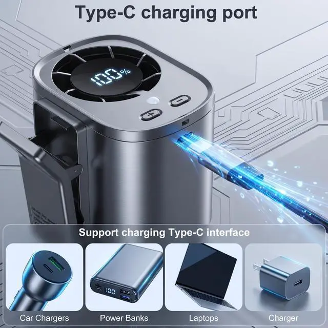Alt view image 6 of 7 - Portable Clip on Air Conditioner Fan for Car with LED Display, 360° Rotation 199 Speeds Mini Cooling Fans, USB Rechargeable 1500mAh Battery Powered Personal Fan for Car Vehicle Stroller Office Camping