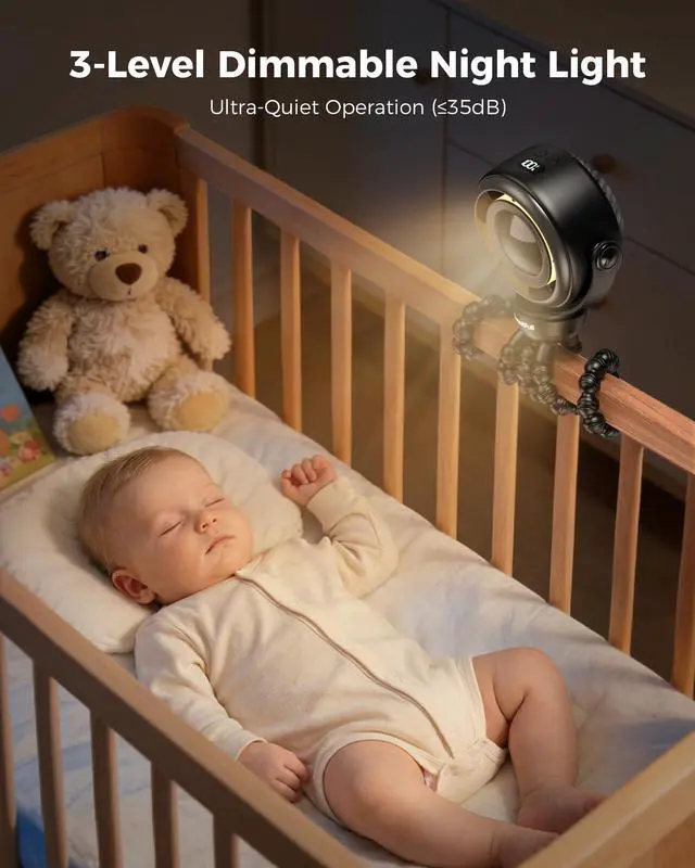 Alt view image 6 of 7 - Baby Stroller Fan - 4000mAh Rechargeable 4-Speed Quiet with LED Display & Night Light, Mini Portable 360° Clip On Safe Fan for Car Seat, Crib, Travel - Black