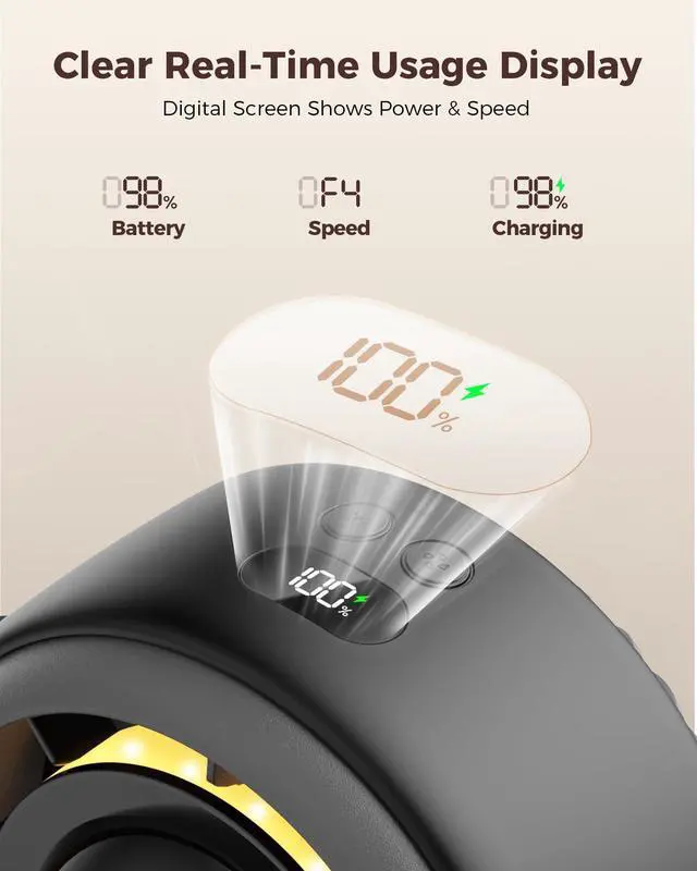 Alt view image 5 of 7 - Baby Stroller Fan - 4000mAh Rechargeable 4-Speed Quiet with LED Display & Night Light, Mini Portable 360° Clip On Safe Fan for Car Seat, Crib, Travel - Black
