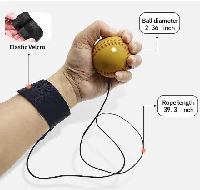 Alt view image 2 of 7 - 4/8/16 Pack 2.36 inch Wrist Return Balls Baseballs on a String with Wristband - for Kids, Teens & Adults - Fun Sports Gift for Wrist Exercise Hand-Eye Coordination & Rebound Practice Yellow