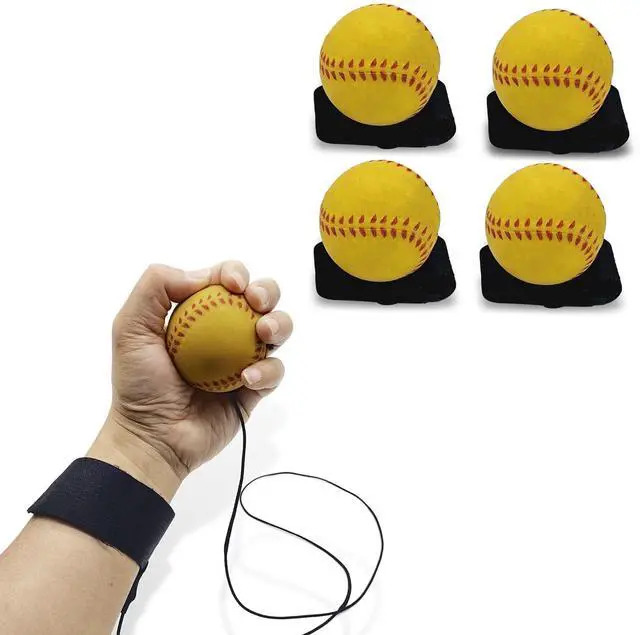 Main image of 4/8/16 Pack 2.36 inch Wrist Return Balls Baseballs on a String with Wristband - for Kids, Teens & Adults - Fun Sports Gift for Wrist Exercise Hand-Eye Coordination & Rebound Practice Yellow