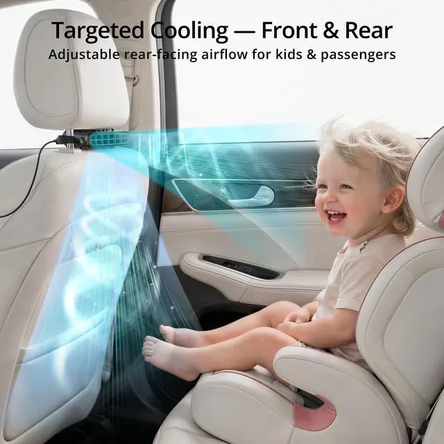 Alt view image 3 of 7 - Car Seat Fan for Back Seat with Dual Airflow for Back Cooling & Baby Rear Facing, Backseat Fan for Infants, Kids, Pets & Rear Passengers, USB Powered Headrest Fan with 3 Speeds, Fits SUV Sedan Trucks