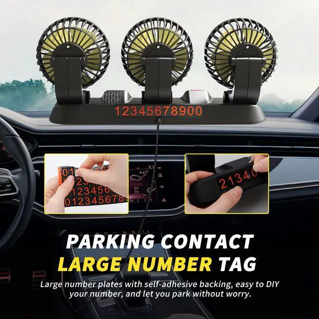 Alt view image 5 of 6 - Portable 3-Head Car Cooling Fan - 2-Speed Adjustable, 360° Rotating, Cigarette Lighter Plug, Powerful Airflow for Vehicles, RVs, and SUVs