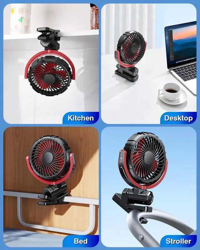 Alt view image 7 of 7 - Car Clip on Fan for Sun Visor Handle, 2000Mah Rechargeable Battery Powered Usb Fans That Blow Cold Air, Portable Car Cooling Fan for Cars without Ac, for Vehicle, Van, Suv, Rv, Truck, Red