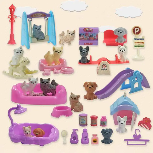 Main image of 45Pcs Dollhouse Furniture Set Miniature Accessories Cat Dog Figurine Playset Pet Care Center Doll House Accessories Educational Pretend Play Toys Gifts for Kids Toddlers Boys Age 3+