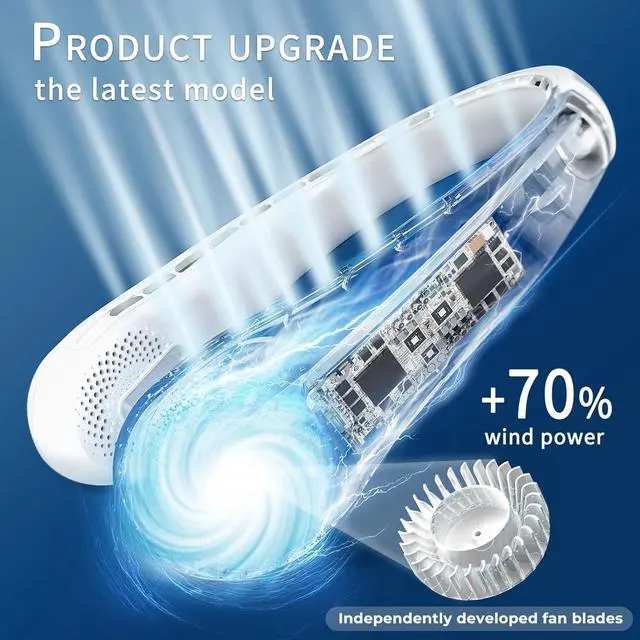 Alt view image 5 of 6 - Neck Fan, Portable Personal Fan Strong Wind, 4000mAh, Air Volume,360° Cooling, No Hair Twisting, Air Volume On 2 Sides, Non-Slip, Quick Charge, Long Use Time, Birthday Gift for Women, Dad, Men