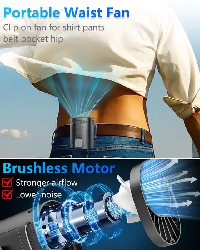 Alt view image 3 of 5 - Waist Fan Clip on-Mini Lightweight Portable Fans Rechargeable Under Shirt Belt Pants Body Fans that Blow Cold Air,Waistband Cooling Fan,Powerful Small Personal Hanging Neck Cooler AC Travel Black