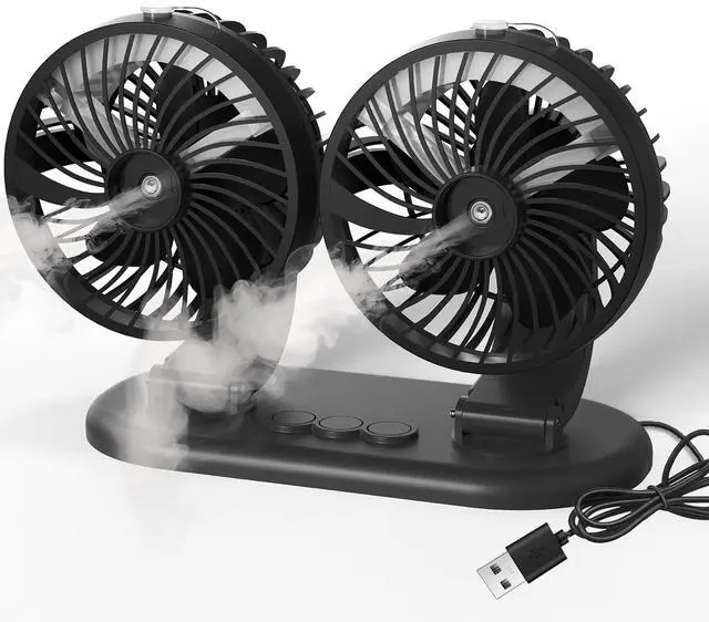 Main image of Car Fan 5V Portable Auto Cooling Misting Fan Dual Head Rotatable USB Vehicle Fans 2 Speeds Strong Wind Electric Air Circulation Fans for Car Dashboard Truck SUV Sedan RV Van Boat Golf Cart