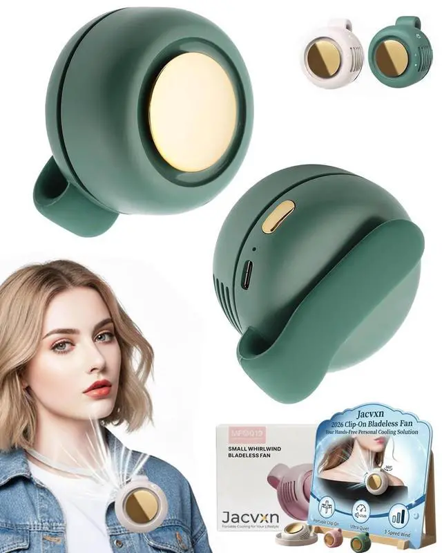 Main image of Portable Neck Handheld Mini Fans Hand Held Small Clip on Fan Personal Travel Rechargeable Bladeless Blow Cold Air Camping Wearable for Waist Shirt Belt Beach Cooling Electric Fan(Green)