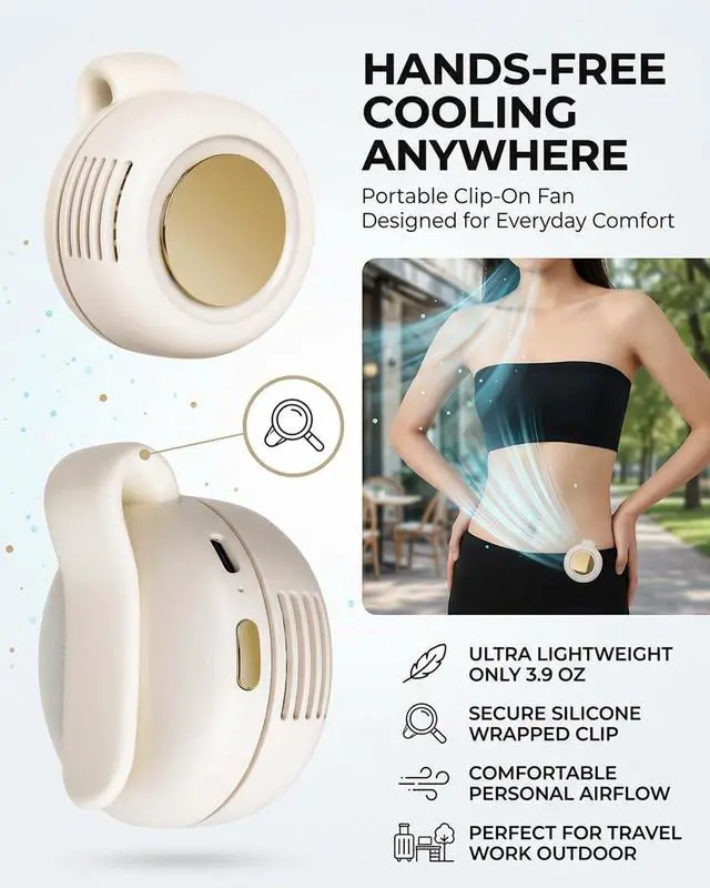 Alt view image 2 of 7 - Portable Neck Handheld Mini Fans Hand Held Small Clip on Fan Personal Travel Rechargeable Bladeless Blow Cold Air Camping Wearable for Waist Shirt Belt Beach Cooling Electric Fan(Green)