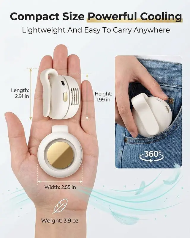 Alt view image 6 of 7 - Portable Neck Handheld Mini Fans Hand Held Small Clip on Fan Personal Travel Rechargeable Bladeless Blow Cold Air Camping Wearable for Waist Shirt Belt Beach Cooling Electric Fan(Green)