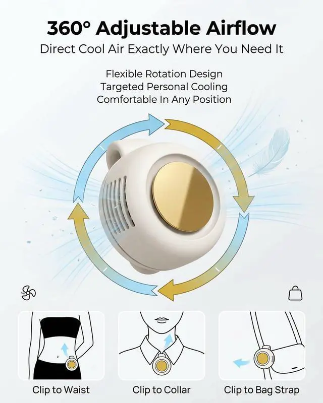 Alt view image 4 of 7 - Portable Neck Handheld Mini Fans Hand Held Small Clip on Fan Personal Travel Rechargeable Bladeless Blow Cold Air Camping Wearable for Waist Shirt Belt Beach Cooling Electric Fan(Green)