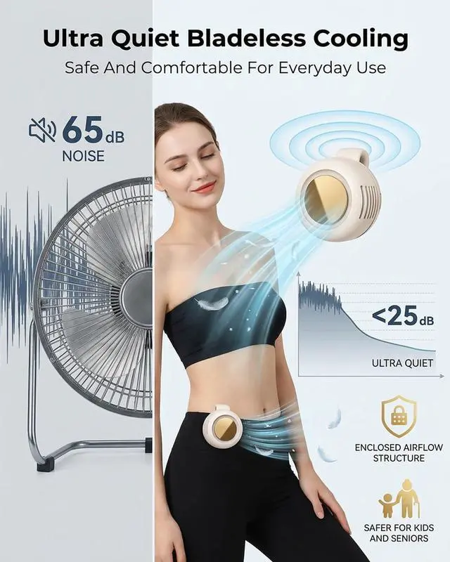 Alt view image 5 of 7 - Portable Neck Handheld Mini Fans Hand Held Small Clip on Fan Personal Travel Rechargeable Bladeless Blow Cold Air Camping Wearable for Waist Shirt Belt Beach Cooling Electric Fan(Green)