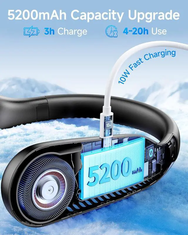 Alt view image 4 of 7 - Portable Neck Fan: 5200mAh Bladeless Personal Fan | 4 Speeds, 20H Max Runtime, No Hair Twist Quiet Wearable Fan for Travel | Birthday Gifts for Men Women Mom Dad