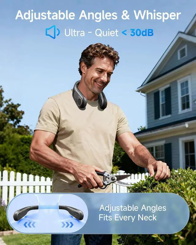 Alt view image 5 of 7 - Portable Neck Fan: 5200mAh Bladeless Personal Fan | 4 Speeds, 20H Max Runtime, No Hair Twist Quiet Wearable Fan for Travel | Birthday Gifts for Men Women Mom Dad
