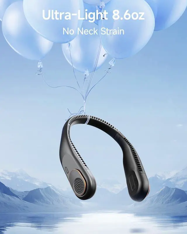 Alt view image 6 of 7 - Portable Neck Fan: 5200mAh Bladeless Personal Fan | 4 Speeds, 20H Max Runtime, No Hair Twist Quiet Wearable Fan for Travel | Birthday Gifts for Men Women Mom Dad