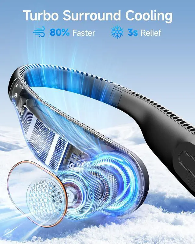 Alt view image 3 of 7 - Portable Neck Fan: 5200mAh Bladeless Personal Fan | 4 Speeds, 20H Max Runtime, No Hair Twist Quiet Wearable Fan for Travel | Birthday Gifts for Men Women Mom Dad
