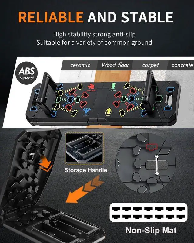 Alt view image 3 of 7 - Solid Push Up Board,Home Gym,16 in 1 Home Workout Equipment Multi-Functional Push Up Stands System Fitness Floor Chest Muscle Exercise Professional Equipment Burn Fat Strength Training Arm Men & Women