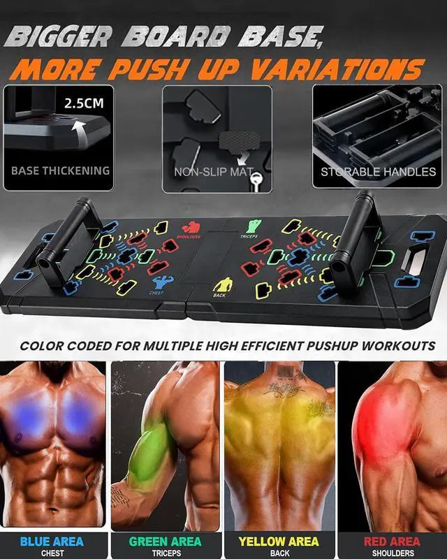 Alt view image 4 of 7 - Solid Push Up Board,Home Gym,16 in 1 Home Workout Equipment Multi-Functional Push Up Stands System Fitness Floor Chest Muscle Exercise Professional Equipment Burn Fat Strength Training Arm Men & Women