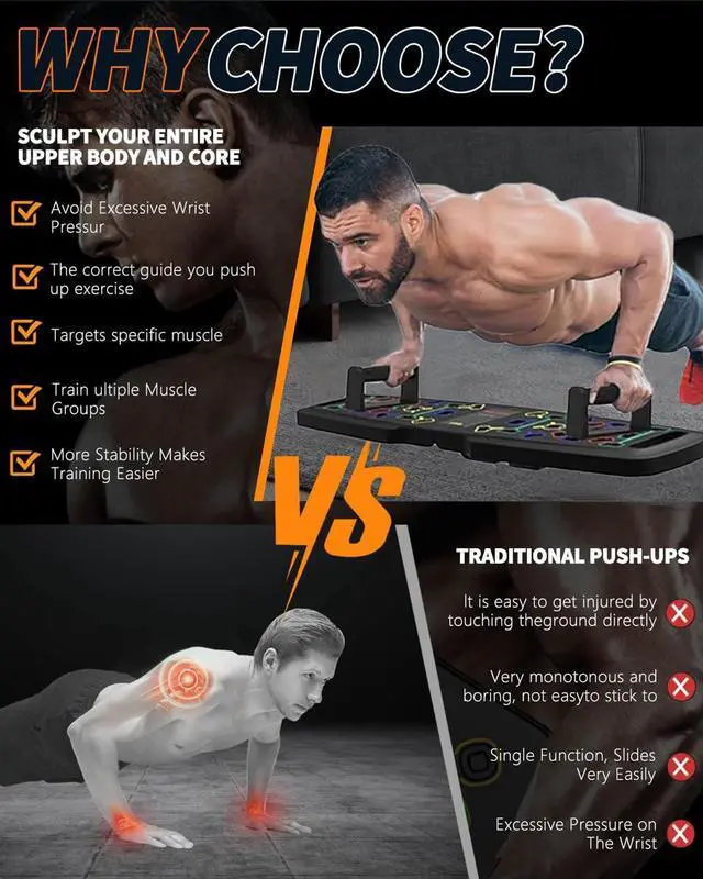 Alt view image 5 of 7 - Solid Push Up Board,Home Gym,16 in 1 Home Workout Equipment Multi-Functional Push Up Stands System Fitness Floor Chest Muscle Exercise Professional Equipment Burn Fat Strength Training Arm Men & Women