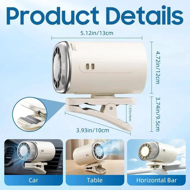 Alt view image 2 of 7 - New Car Clip on Air Conditioner Fan with LED Display, Car Clip on Air Conditioner, Mini Cooling System for Auto Vehicle, 360° Rotation Adjustable, 199 Speeds,Portable Air Conditioner for Cars (White)