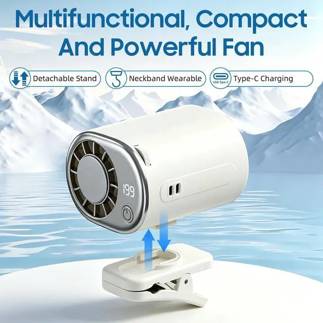 Alt view image 7 of 7 - New Car Clip on Air Conditioner Fan with LED Display, Car Clip on Air Conditioner, Mini Cooling System for Auto Vehicle, 360° Rotation Adjustable, 199 Speeds,Portable Air Conditioner for Cars (White)