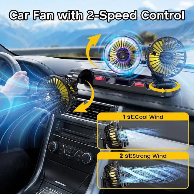 Alt view image 3 of 7 - Portable 3-Head Car Cooling Fan, Fans for Vehicles Cars Trucks Dashboard (Cigarette Lighter Plug, No Battery)