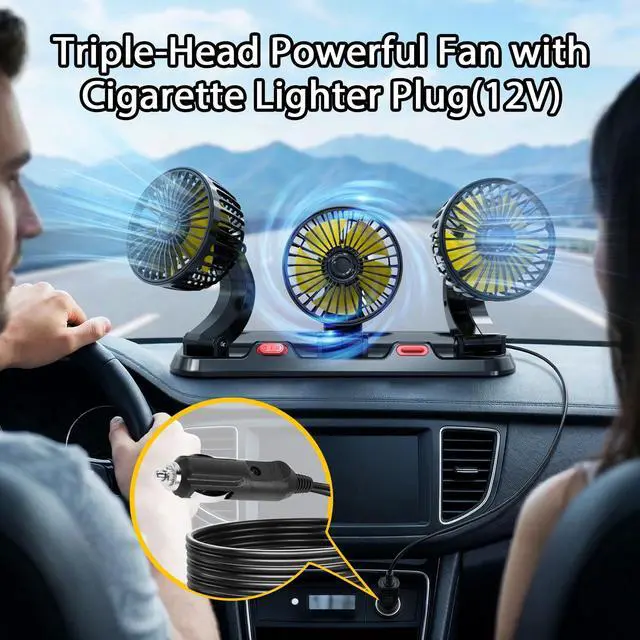Alt view image 2 of 7 - Portable 3-Head Car Cooling Fan, Fans for Vehicles Cars Trucks Dashboard (Cigarette Lighter Plug, No Battery)