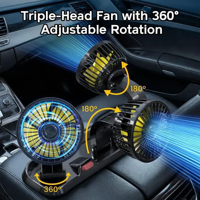 Alt view image 4 of 7 - Portable 3-Head Car Cooling Fan, Fans for Vehicles Cars Trucks Dashboard (Cigarette Lighter Plug, No Battery)