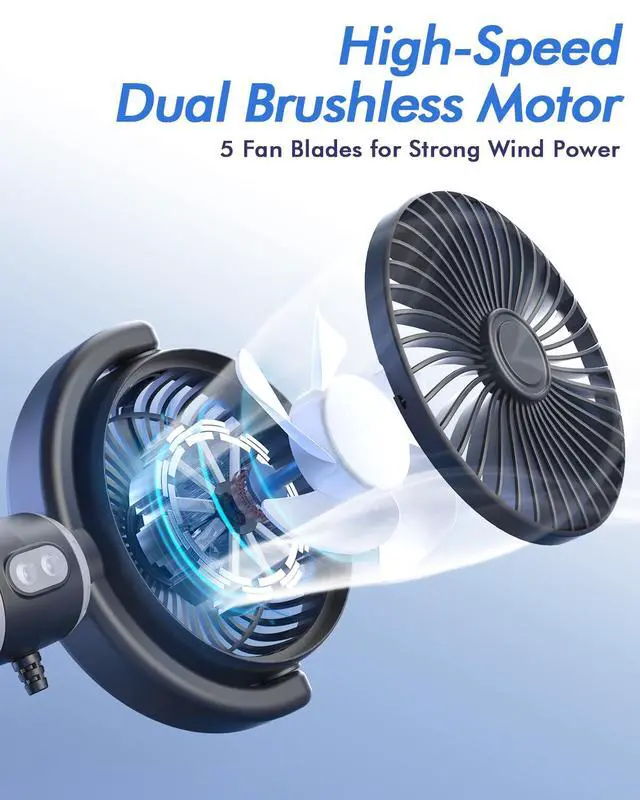 Alt view image 6 of 7 - Car Fan USB Powered for Baby: Dual Car Cooling Fans for Backseat 3 Speed Separate Controlled Quiet Brushless Motor 360° Rotatable 5V 2A Rear Seat Air Circulation for Vehicle Van Truck SUV RV(USB Plug)