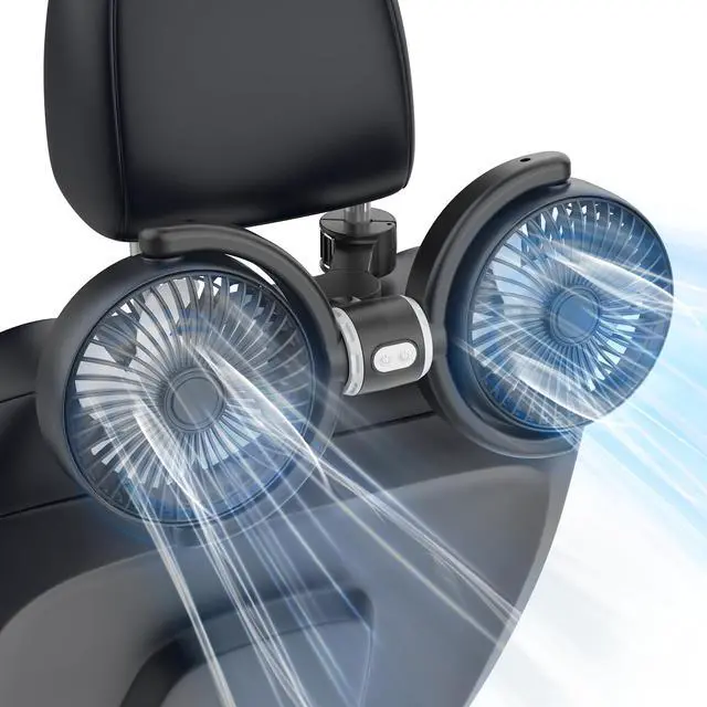 Main image of Car Fan USB Powered for Baby: Dual Car Cooling Fans for Backseat 3 Speed Separate Controlled Quiet Brushless Motor 360° Rotatable 5V 2A Rear Seat Air Circulation for Vehicle Van Truck SUV RV(USB Plug)
