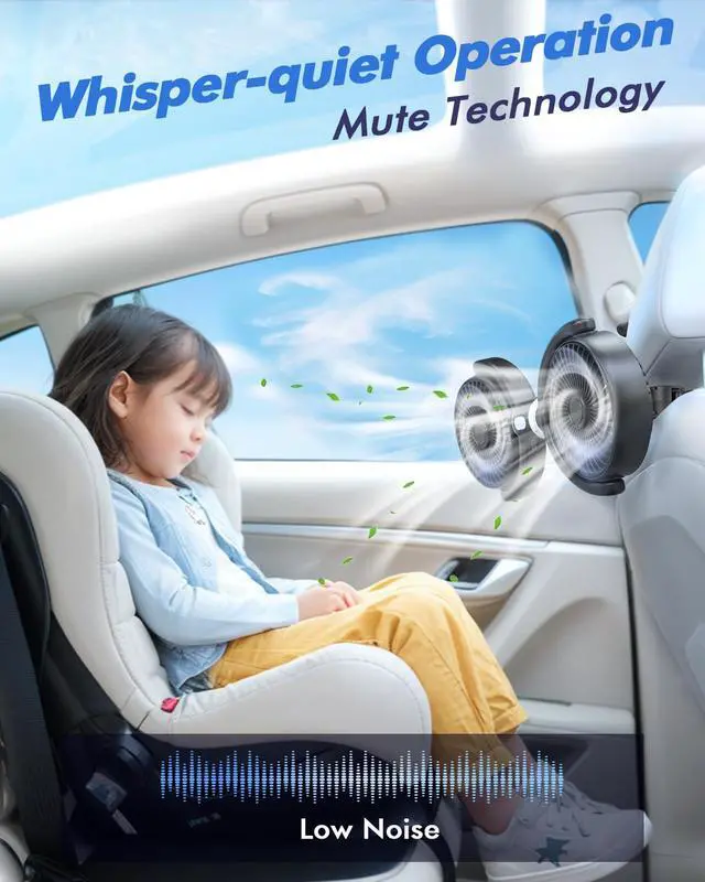 Alt view image 7 of 7 - Car Fan USB Powered for Baby: Dual Car Cooling Fans for Backseat 3 Speed Separate Controlled Quiet Brushless Motor 360° Rotatable 5V 2A Rear Seat Air Circulation for Vehicle Van Truck SUV RV(USB Plug)