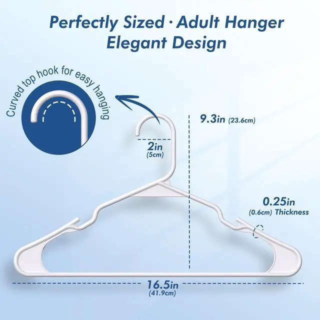 Alt view image 2 of 7 - White Plastic Hangers 20 Pack, 0.25" Slim Space Saving for Closet, Dorm, Laundry, 7 lb Heavy Duty Clothes Hangers Non-Slip Notches Perfect for Shirts, Dresses, Coats, Pants