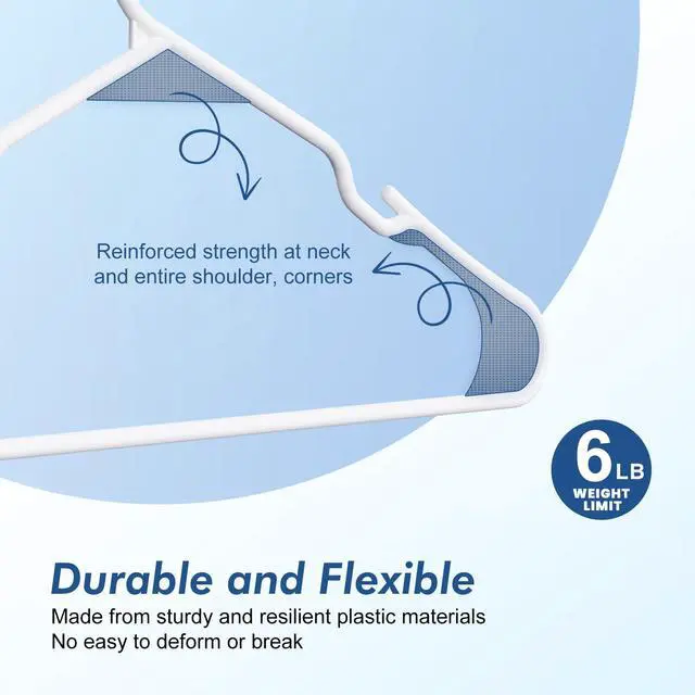 Alt view image 3 of 7 - White Plastic Hangers 20 Pack, 0.25" Slim Space Saving for Closet, Dorm, Laundry, 7 lb Heavy Duty Clothes Hangers Non-Slip Notches Perfect for Shirts, Dresses, Coats, Pants