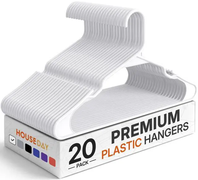 Main image of White Plastic Hangers 20 Pack, 0.25" Slim Space Saving for Closet, Dorm, Laundry, 7 lb Heavy Duty Clothes Hangers Non-Slip Notches Perfect for Shirts, Dresses, Coats, Pants