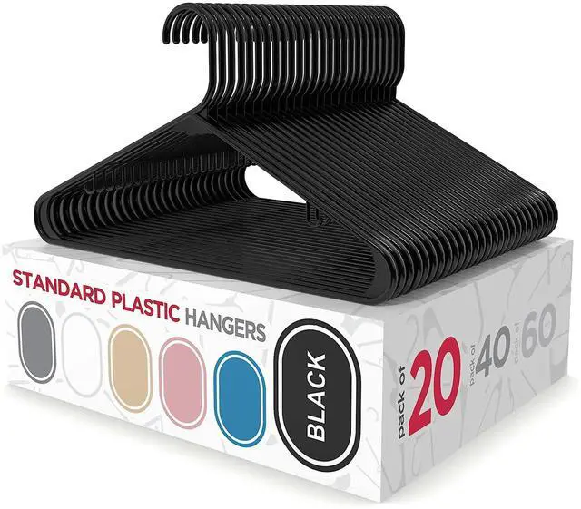 Main image of Plastic Hangers Clothes Hangers for Clothing, Closet, Coats & Shirts - Durable & Space Saving - for Everyday Standard Use, Room Essentials & Basics - 20 Pack - Black