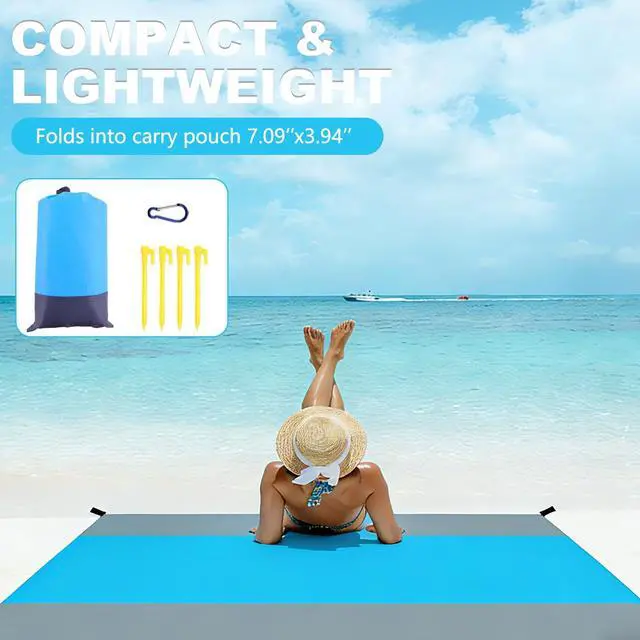 Alt view image 3 of 7 - Beach Blanket Waterproof Sandproof 83"x107" 1-6 Adults Extra Large Beach Mat Quick Drying Outdoor Picnic Mat Beach Accessories for Travel, Camping, Hiking