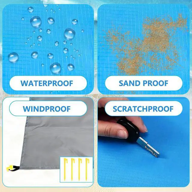 Alt view image 4 of 7 - Beach Blanket Waterproof Sandproof 83"x107" 1-6 Adults Extra Large Beach Mat Quick Drying Outdoor Picnic Mat Beach Accessories for Travel, Camping, Hiking